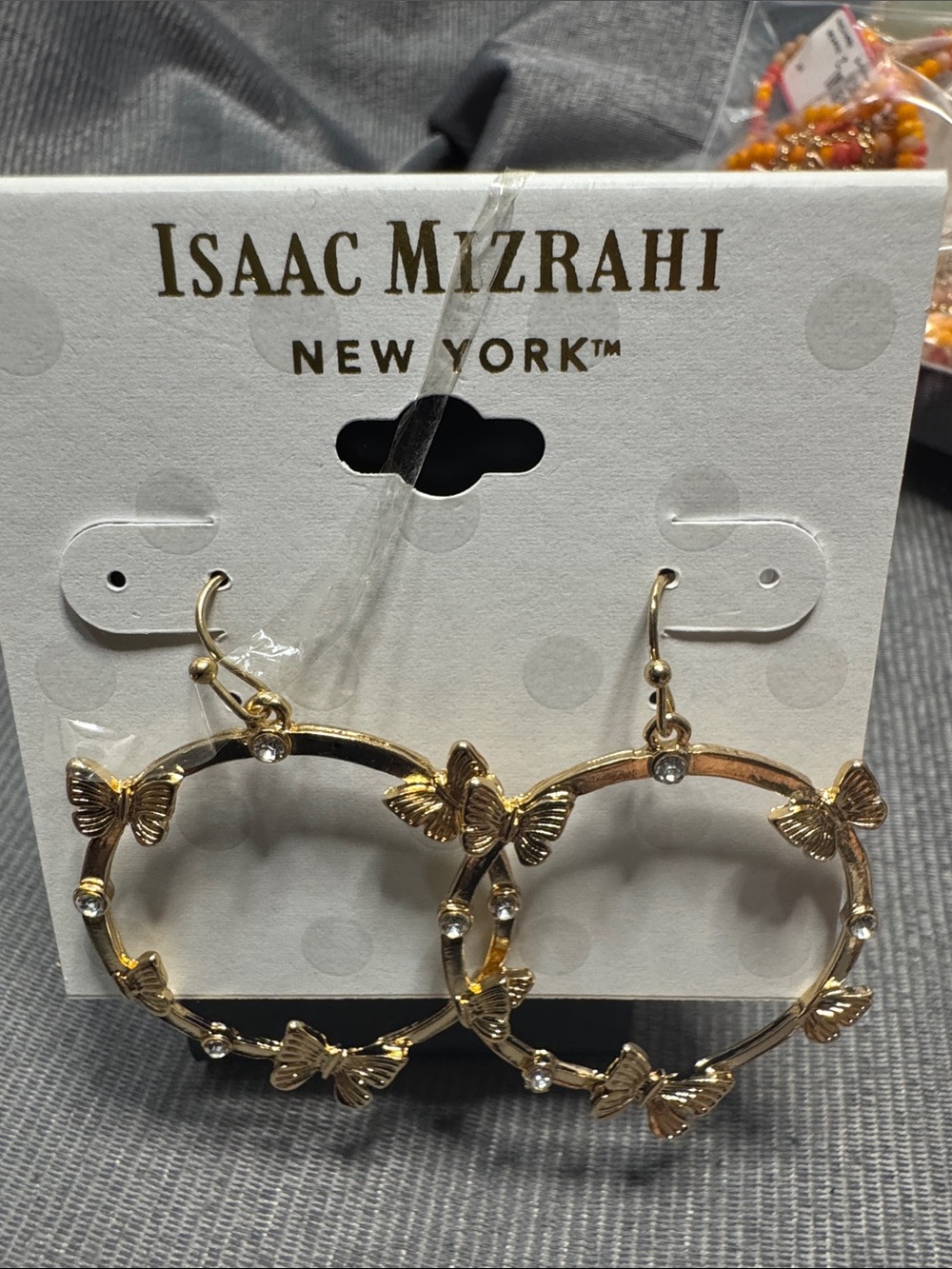 Isaac Mizrahi Gold Butterfly Hoop Earrings with Crystal Accents